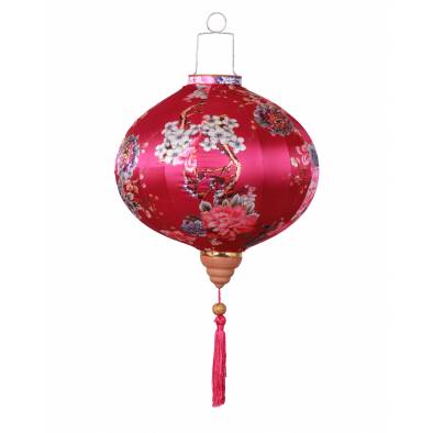 CNY 14inch Round Hotstamp Mudan Satin Lantern (Hot Pink)