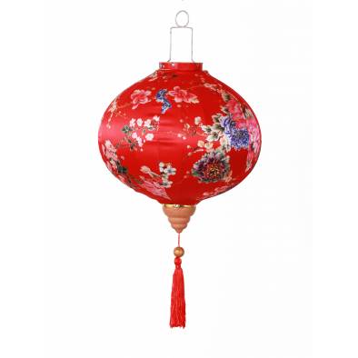 CNY 16inch Round Hotstamp Mudan Satin Lantern (Red)