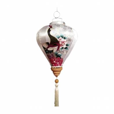 18inch Vietnamese Peacock Satin Cloth Lantern (White)